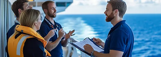 Cruise staff briefing passengers